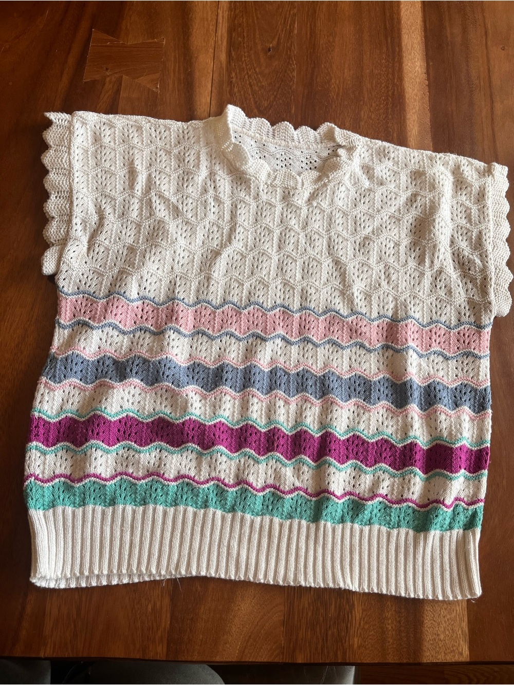 Cotton Blend White Cropped Sweater Top with Pastel Stripes